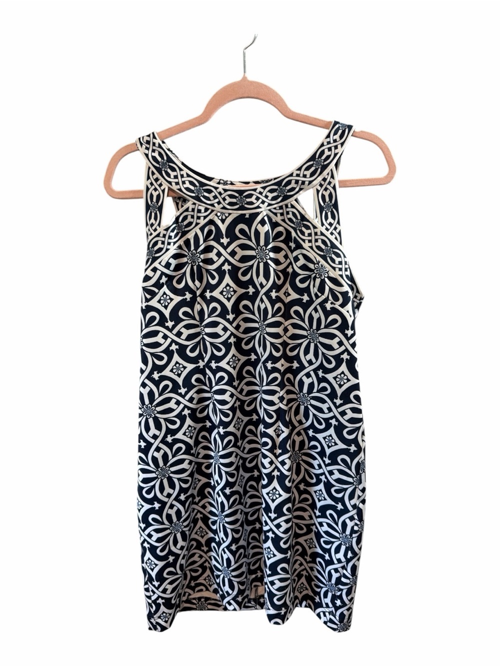 Gretchen Scott Women's Navy and White Geometric Floral Print Dress Size Large